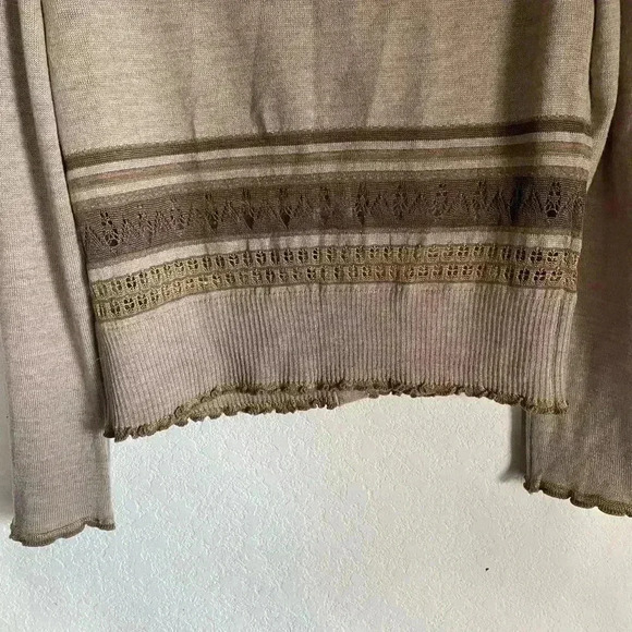 St. John Collection Embellished Ruffle Trim Striped Crew Neck Brown Sweater M - Picture 13 of 14